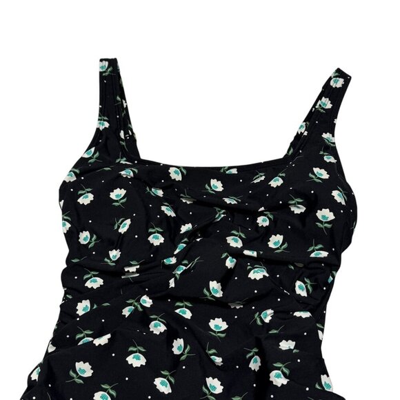 Anne Cole Black Floral One-Piece Swimsuit Adjustable Straps Ruched Detail Sz 10 - Picture 6 of 7